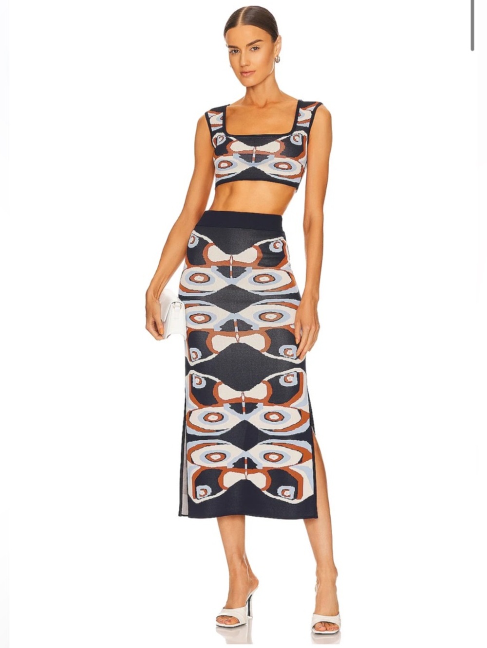 Alexis Navy, White & Rust Geometric Knit Crop Top